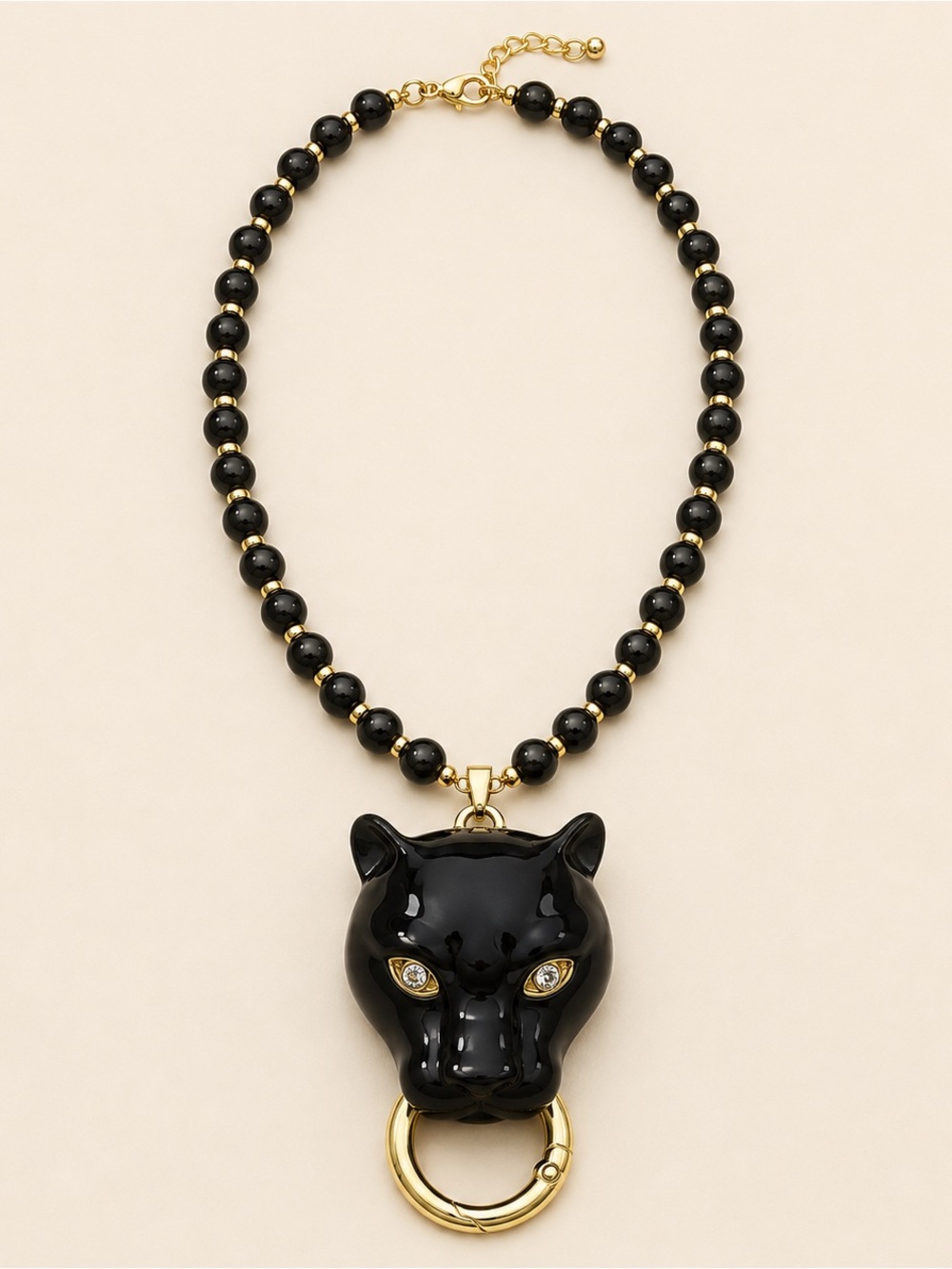 Black Panther Head Pendant Necklace with Gold Accents